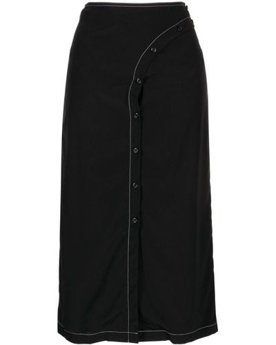 Low Classic Curved-line Button Midi Skirt - Black