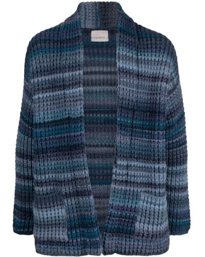 Laneus Striped Open-front Knitted Cardigan - Blue