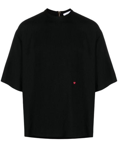 Moschino Kreppstruktur-T-Shirt mit aufgesticktem Herz - Schwarz