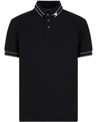 Emporio Armani Logo-collar Cotton Polo Shirt - Black