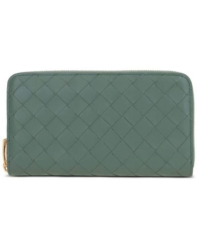 Bottega Veneta Intrecciato Zip-around Leather Wallet - Green