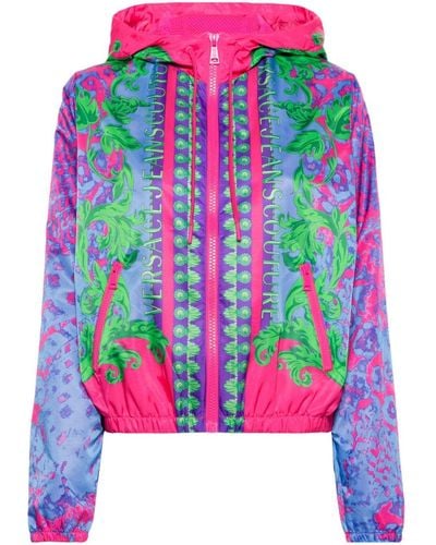 Versace Jeans Couture Animalier-print Hooded Windbreaker Jacket - Pink