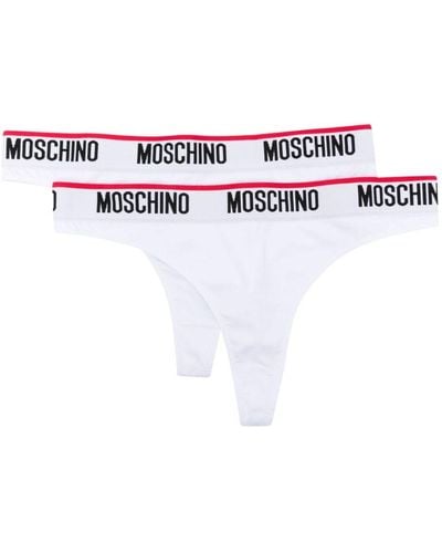 Moschino String en jersey à bande logo - Blanc