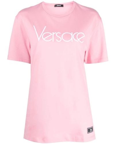 Versace T-shirt Met Geborduurd Logo - Roze