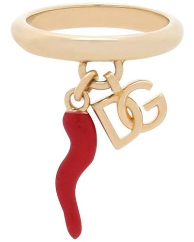Dolce & Gabbana Ring mit Logo-Anhänger - Weiß