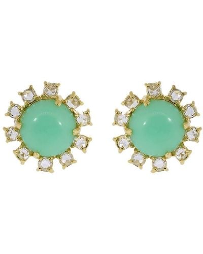 Irene Neuwirth 18kt Yellow Gold Mint Chrysoprase And Diamond Stud Earrings - Green