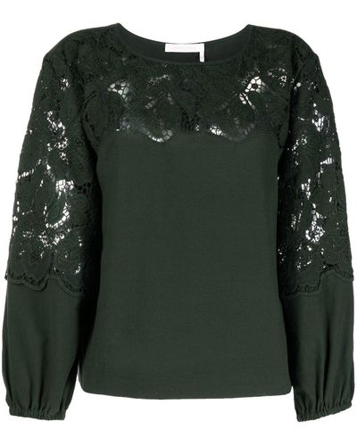 See By Chloé Lace-panel Long-sleeve Blouse - Green