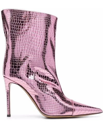 Alexandre Vauthier Crocodile-effect 105mm Ankle Boots - Pink
