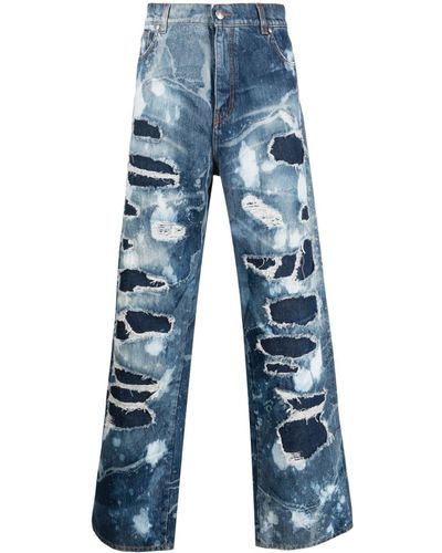 John Richmond Ripped-detail Wide-leg Jeans - Blue