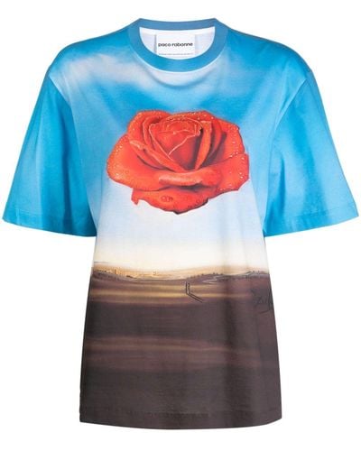 Rabanne T-shirt con stampa Meditative Rose x Salvador Dali - Blu