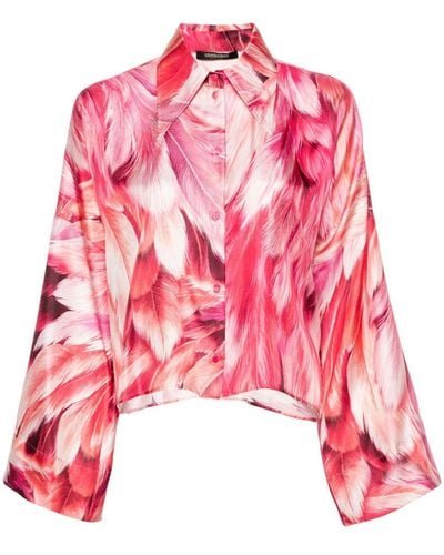Roberto Cavalli Feather-print Cropped Shirt - レッド