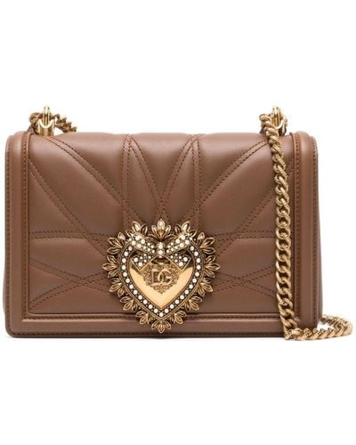 Dolce & Gabbana Medium Devotion Leather Shoulder Bag - Brown
