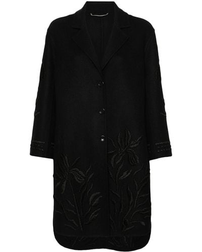 Ermanno Scervino Floral-embroidered Single-breasted Coat - Black