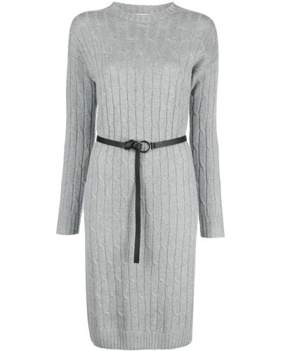 Peserico Cable-knit Belted Dress - Grey