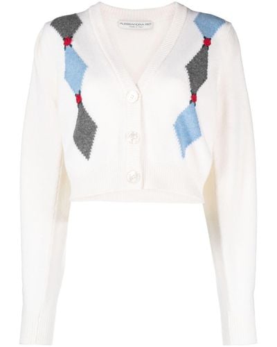 Alessandra Rich Cardigan en laine à motifs losange - Blanc