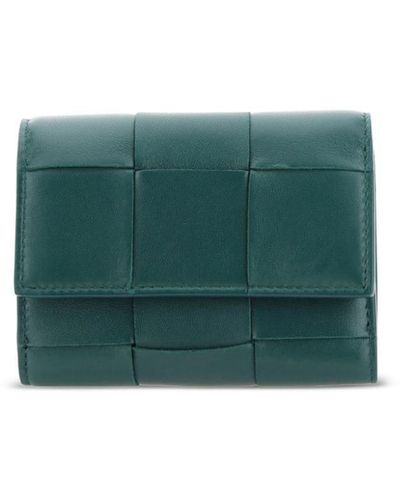 Bottega Veneta Cassette Tri-fold Zip Leather Wallet - Green