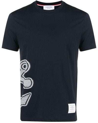 Thom Browne Anchor-print Jersey T-shirt - Blue