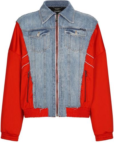 Dolce & Gabbana Distressed-effect Paneled Denim Jacket - Red