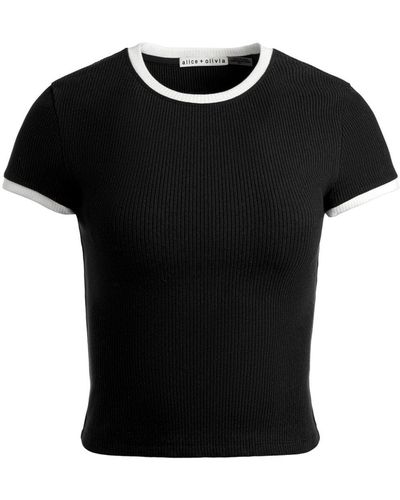 Alice + Olivia T-shirt en maille fine à design nervuré - Noir