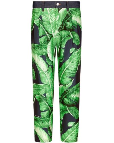 Dolce & Gabbana Leaf-print Mid-rise Straight Jeans - Green