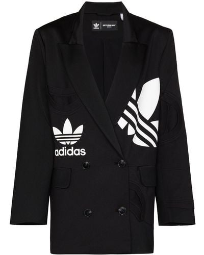 adidas Logo-print Double-breasted Blazer Jacket - Black