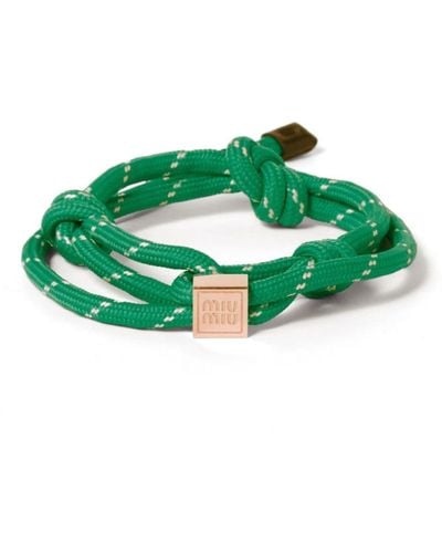 Miu Miu Logo-Charm Rope Bracelet - Green
