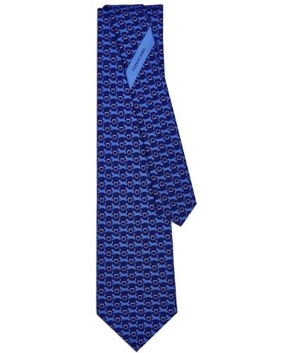 Ferragamo Tiger-print silk tie - Azul