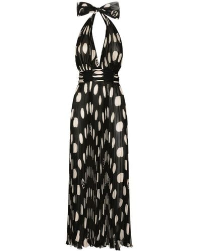 Dolce & Gabbana Polka-dot Pleated Midi Dress - Black
