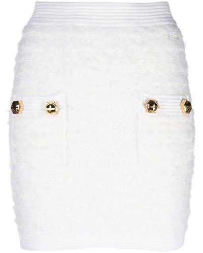 Balmain Minijupe en tweed à coupe ajustée - Blanc