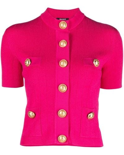 Balmain Embossed Buttons Knitted Cardigan - Pink