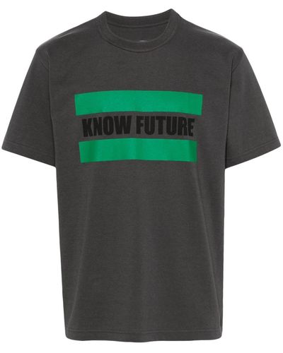 Sacai T-shirt en coton à slogan imprimé - Vert