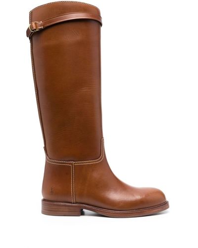 Polo Ralph Lauren Bottes en cuir à semelle plate - Marron