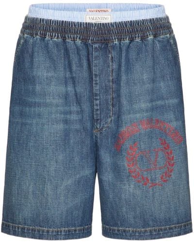 Valentino Garavani Jeans-Shorts mit Logo-Print - Blau