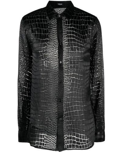 Versace クロコパターン シャツ - ブラック