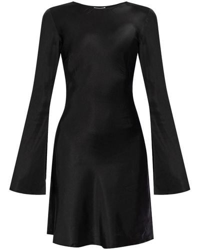 Ganni Flared-sleeve Satin Mini Dress - Black