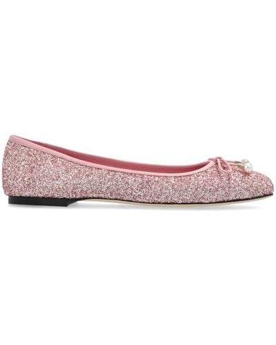 Jimmy Choo Elme Glittered Ballerina Shoes - Pink