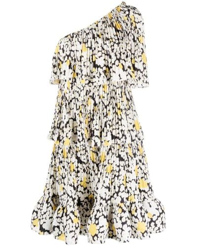 Lanvin Einschultriges Kleid mit Blumen-Print - Weiß