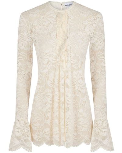 Rabanne Floral-lace Pleated Blouse - Natural