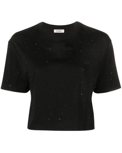 Sandro T-shirt en coton à logo brodé - Noir