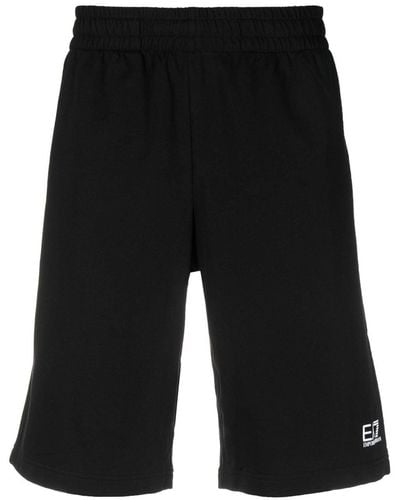 EA7 Logo-print Cotton Shorts - Black