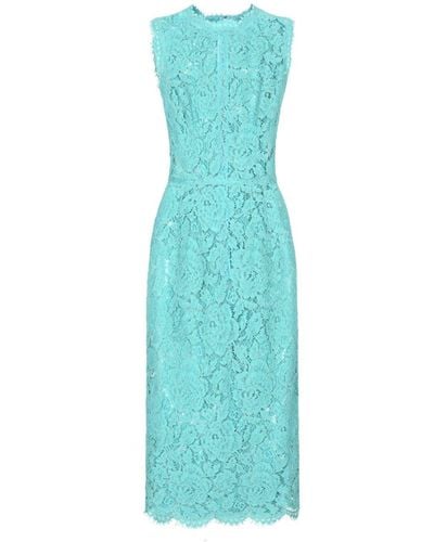 Dolce & Gabbana Mouwloze Midi-jurk Met Bloemenkant - Blauw