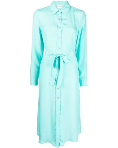 P.A.R.O.S.H. Belted Button-up Silk Midi Dress - Blue