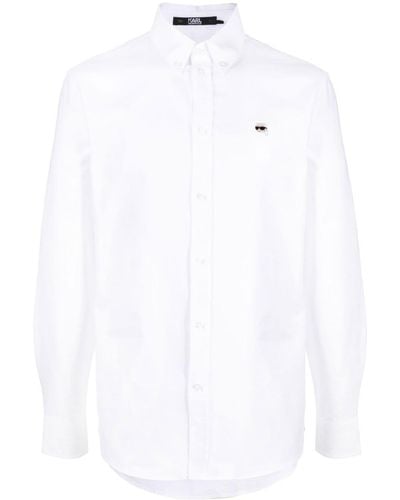 Karl Lagerfeld Ikonik Popeline-Hemd - Weiß