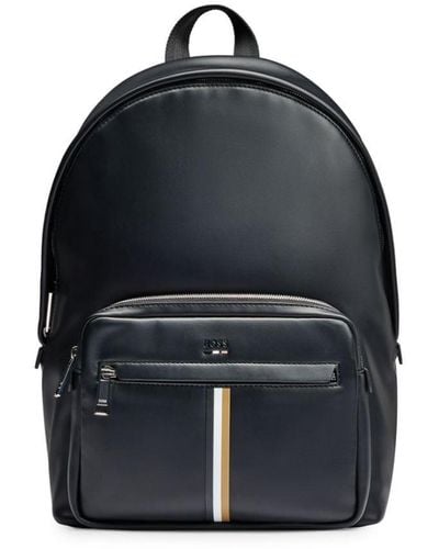 BOSS Stripe-detail Faux-leather Backpack - Blue