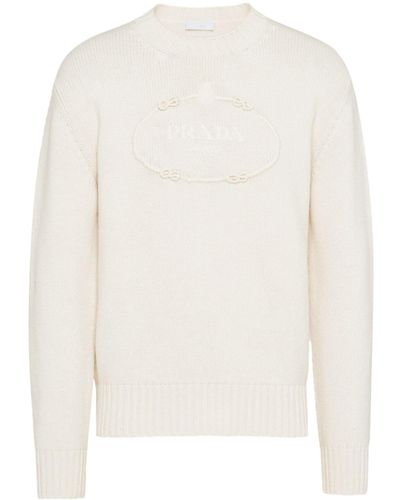 Prada Logo-embroidered Wool-cashmere Sweater - White