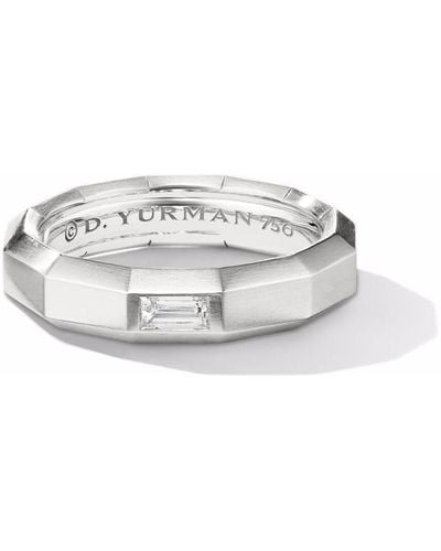 David Yurman 18kt White Gold Faceted Diamond Band Ring - Metallic