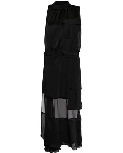 Sacai Sheer-panelled Belted Dress - Black