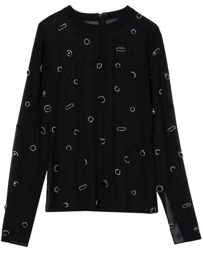 3.1 Phillip Lim Gemstone-embellished Silk T-shirt - Black