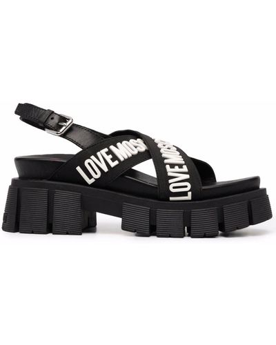 Love Moschino Crossover Logo Strap Sandals - Black