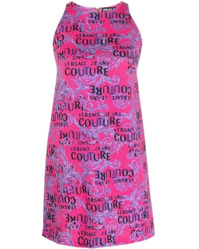 Versace Logo Couture-print Sleeveless Minidress - Pink